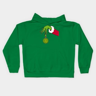 The Mean Green One Holding a Awareness Ribbon Christmas ball (Yellow) Kids Hoodie